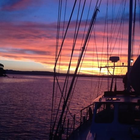 Sunset and yacht